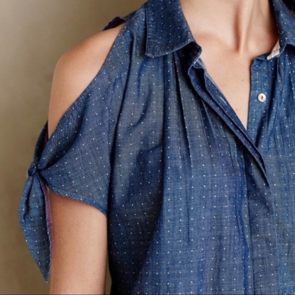 ❤️NWT Anthropologie Holding Horses Denim Polka Dot Shirt 4❤️ - Picture 3 of 11